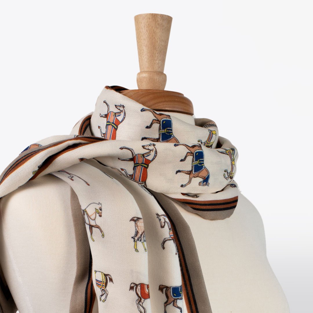 Urban Equestrian  The Paddock Wrap- Equestrian Motif Double Sided Jacquard Scarf