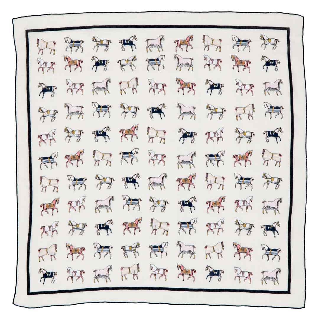 Urban Equestrian  Hunt Club - Stylized Equestrian Pattern in Ivory Fine Cotton Scarf