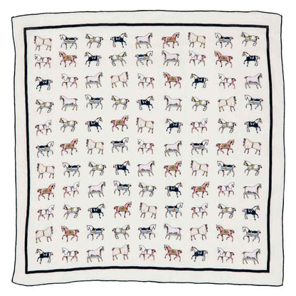 Urban Equestrian  Hunt Club - Stylized Equestrian Pattern in Ivory Fine Cotton Scarf