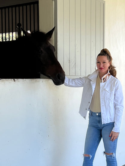 Stacy Bradley Design, The White Denim Jacket - Designer Horse with Straps