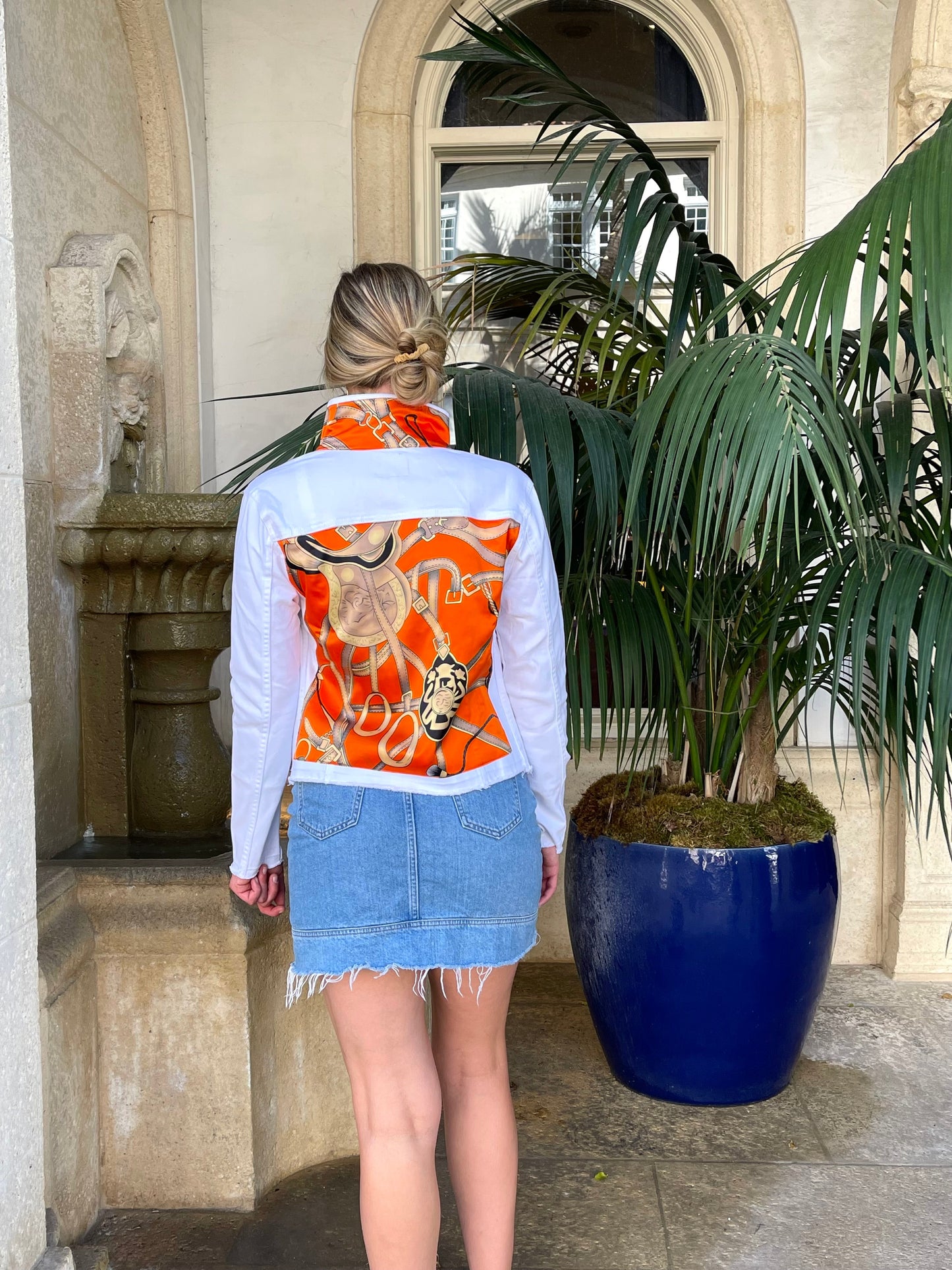 Stacy Bradley Design, The White Denim Jacket - Orange Equestrian