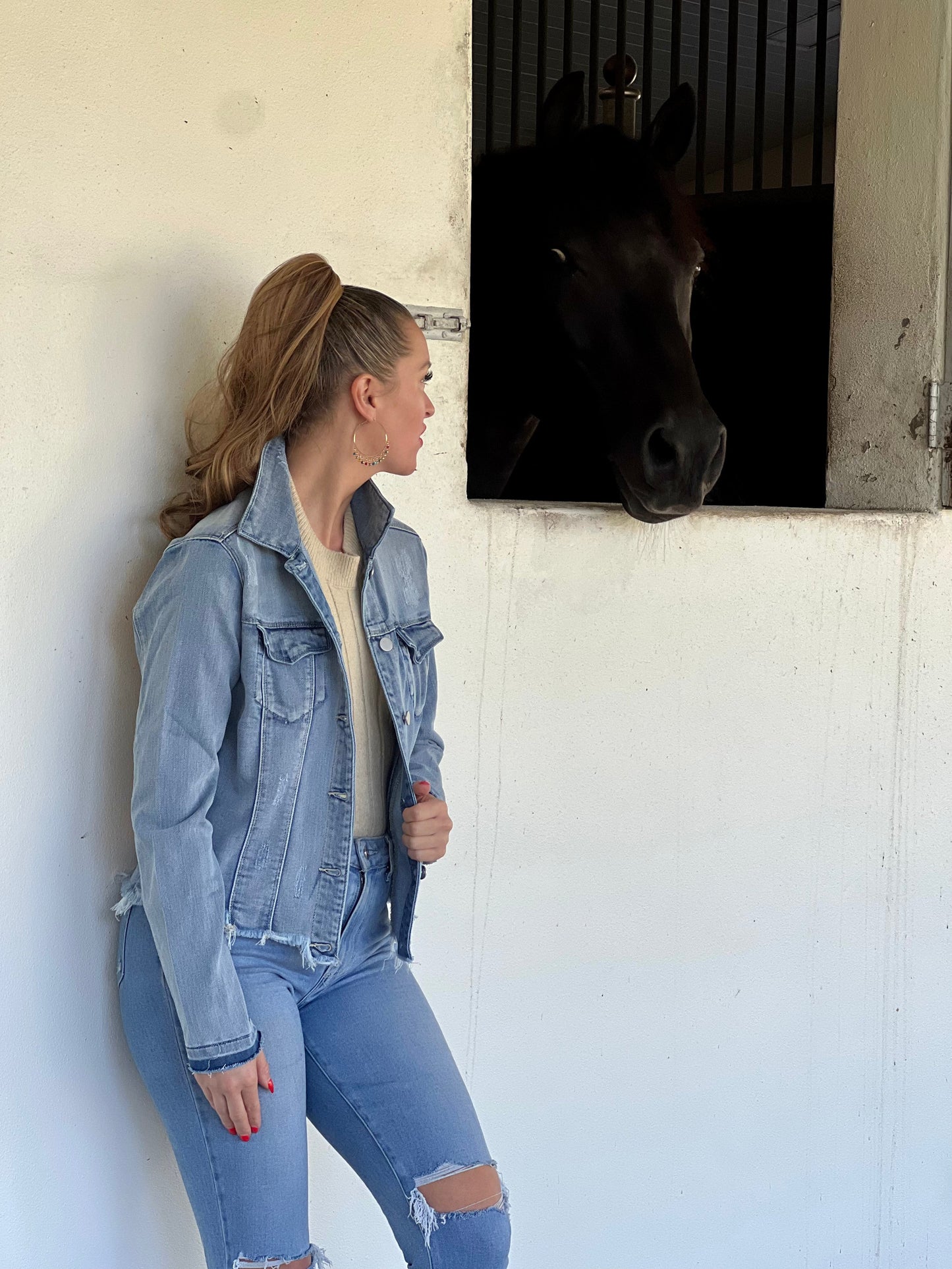 Stacy Bradley Design, Light Denim Jacket - Blush Stirrup