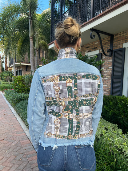 Stacy Bradley Design, The Light Denim Jacket - Hounds Tooth - Green Strap