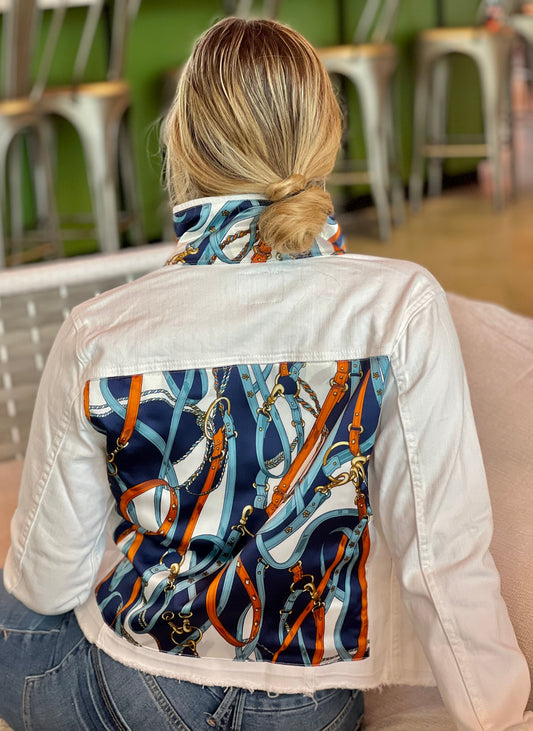Stacy Bradley Design, The White Denim Jacket - Navy Straps