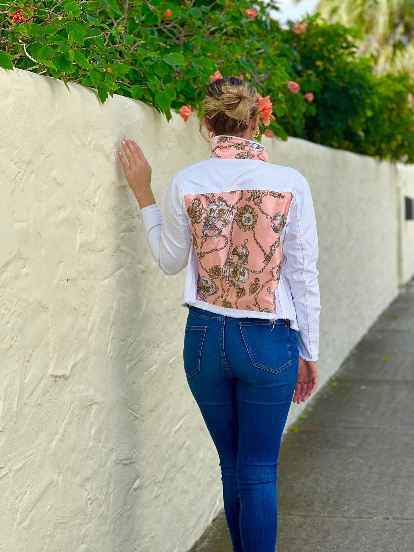 Stacy Bradley Design, The White Denim Jacket - Blush Stirrup