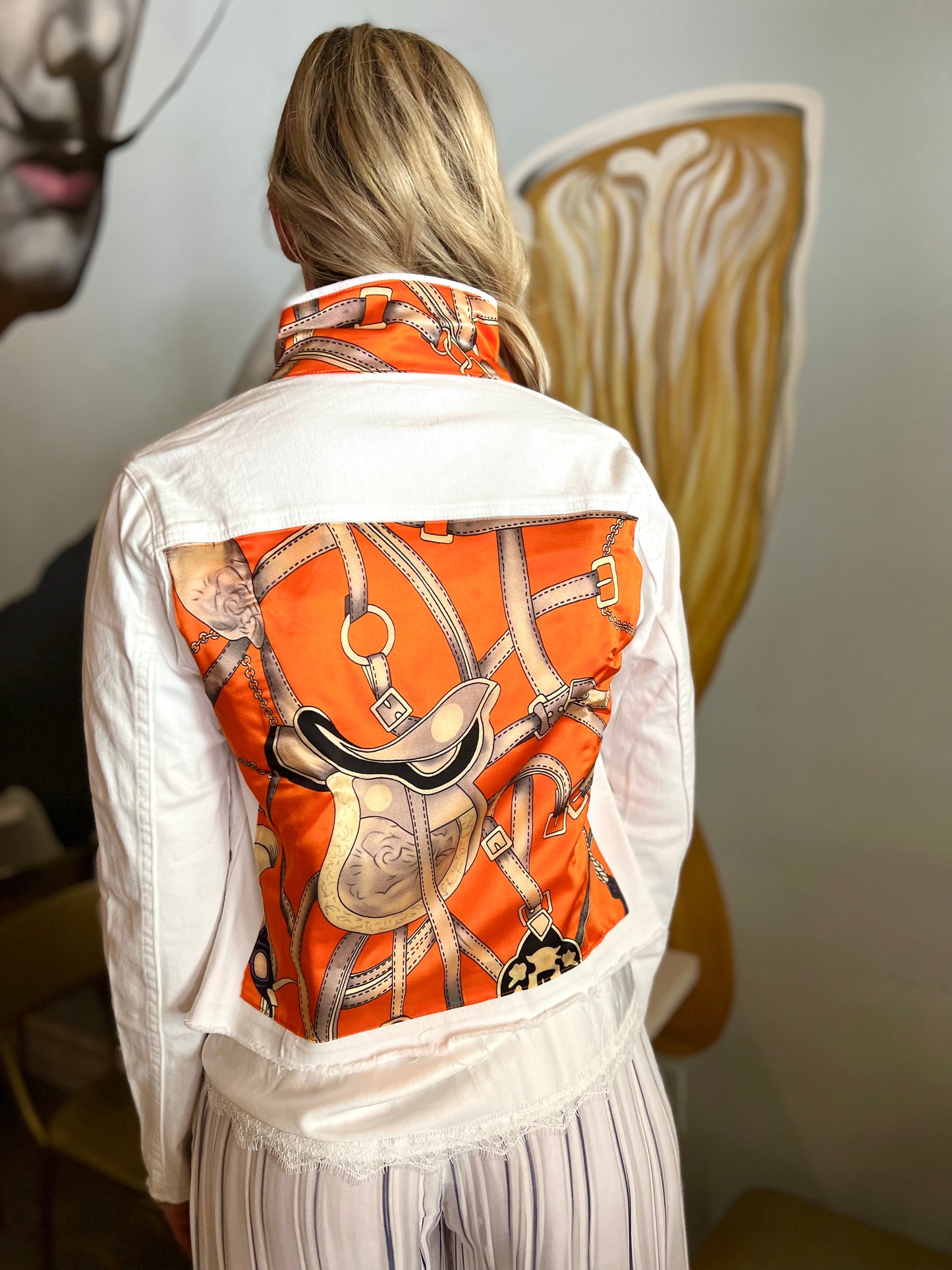 Stacy Bradley Design, The White Denim Jacket - Orange Equestrian