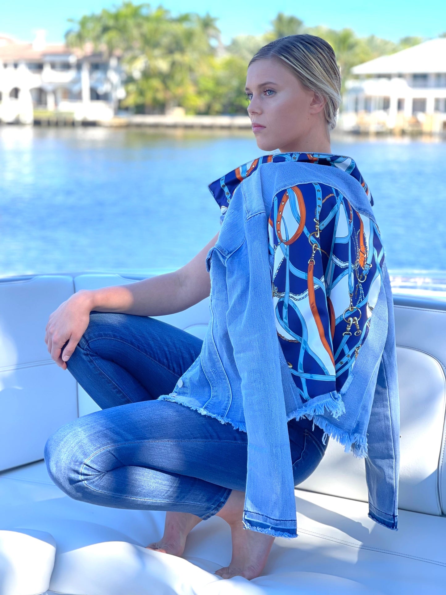 Stacy Bradley Design,  Light Denim Jacket - Navy Straps