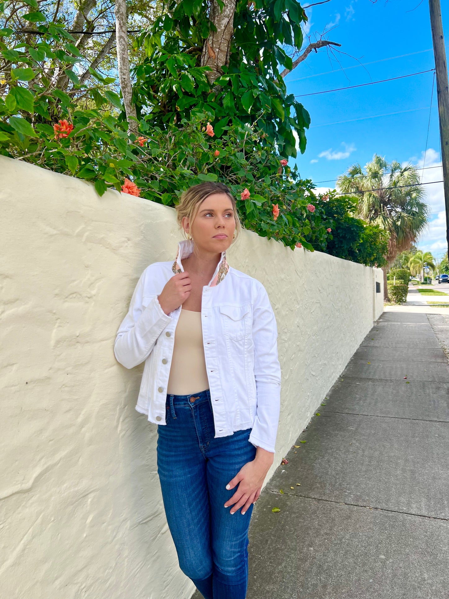 Stacy Bradley Design, The White Denim Jacket - Blush Stirrup