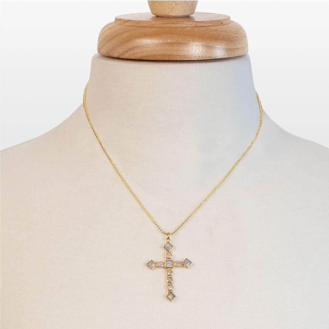 Urban Equestrian  Keepsake - Moonstone Cross Necklace in Gold
