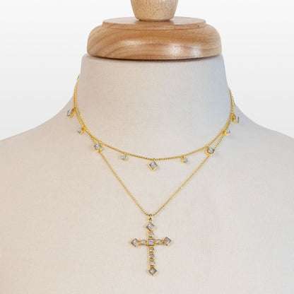 Urban Equestrian  Keepsake - Moonstone Cross Necklace in Gold