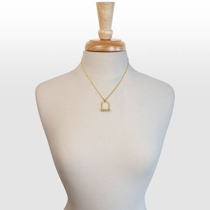 Urban Equestrian  Keepsake - Moonstone Equestrian Riding Stirrup Necklace in Gold