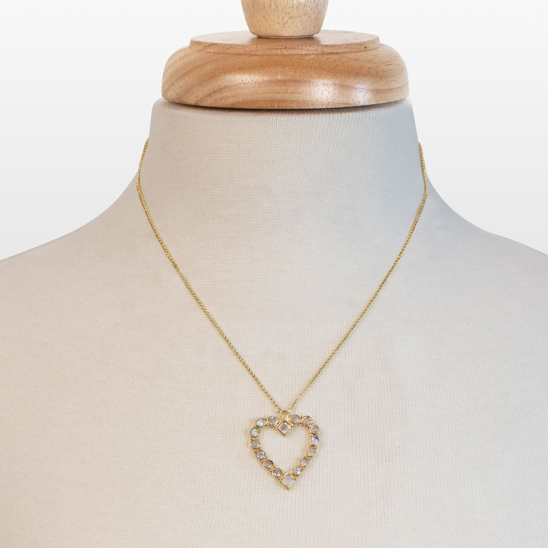 Urban Equestrian  Keepsake - Moonstone Heart Necklace in Gold