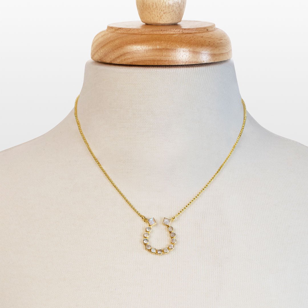 Urban Equestrian  Keepsake - Moonstone Equestrian Horseshoe Necklace in Gold