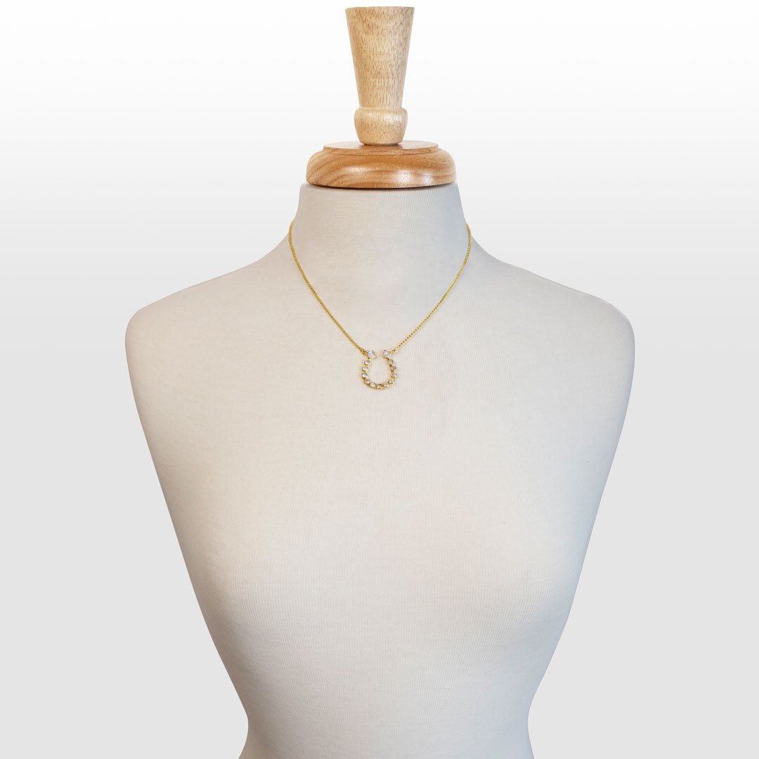 Urban Equestrian  Keepsake - Moonstone Equestrian Horseshoe Necklace in Gold