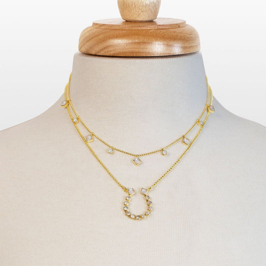 Urban Equestrian  Keepsake - Moonstone Equestrian Horseshoe Necklace in Gold