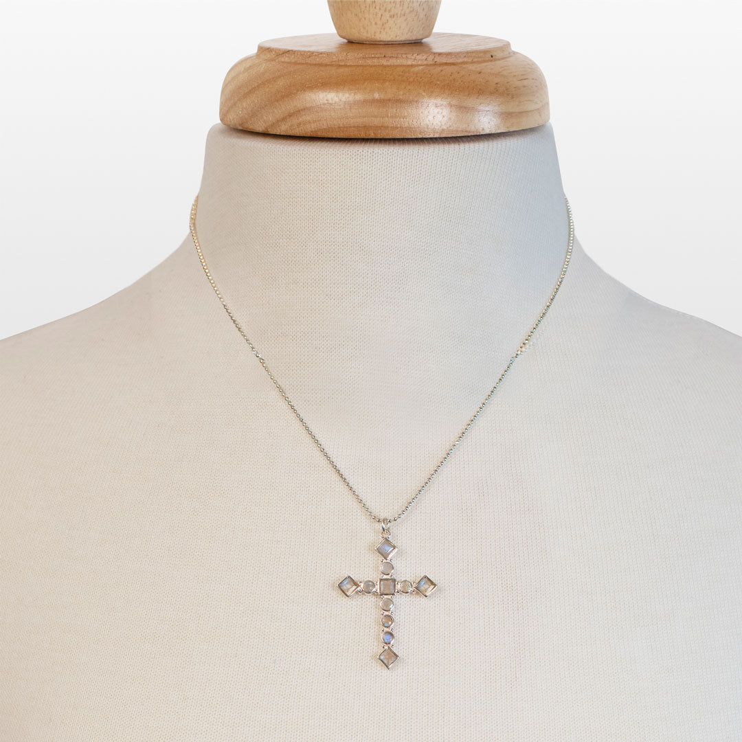 Urban Equestrian  Keepsake - Moonstone Cross Necklace in Silver
