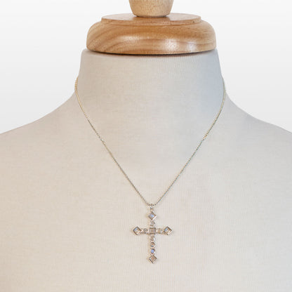 Urban Equestrian  Keepsake - Moonstone Cross Necklace in Silver