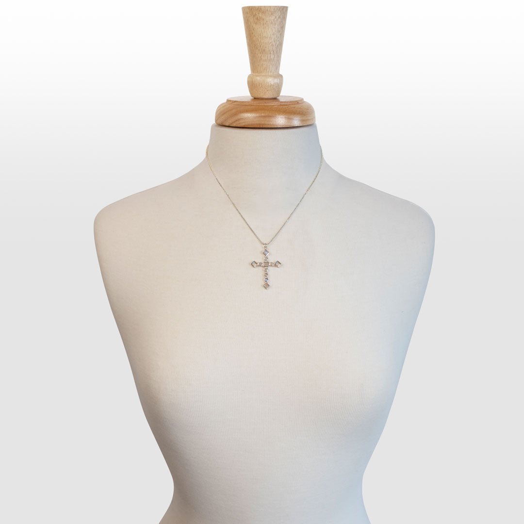 Urban Equestrian  Keepsake - Moonstone Cross Necklace in Silver