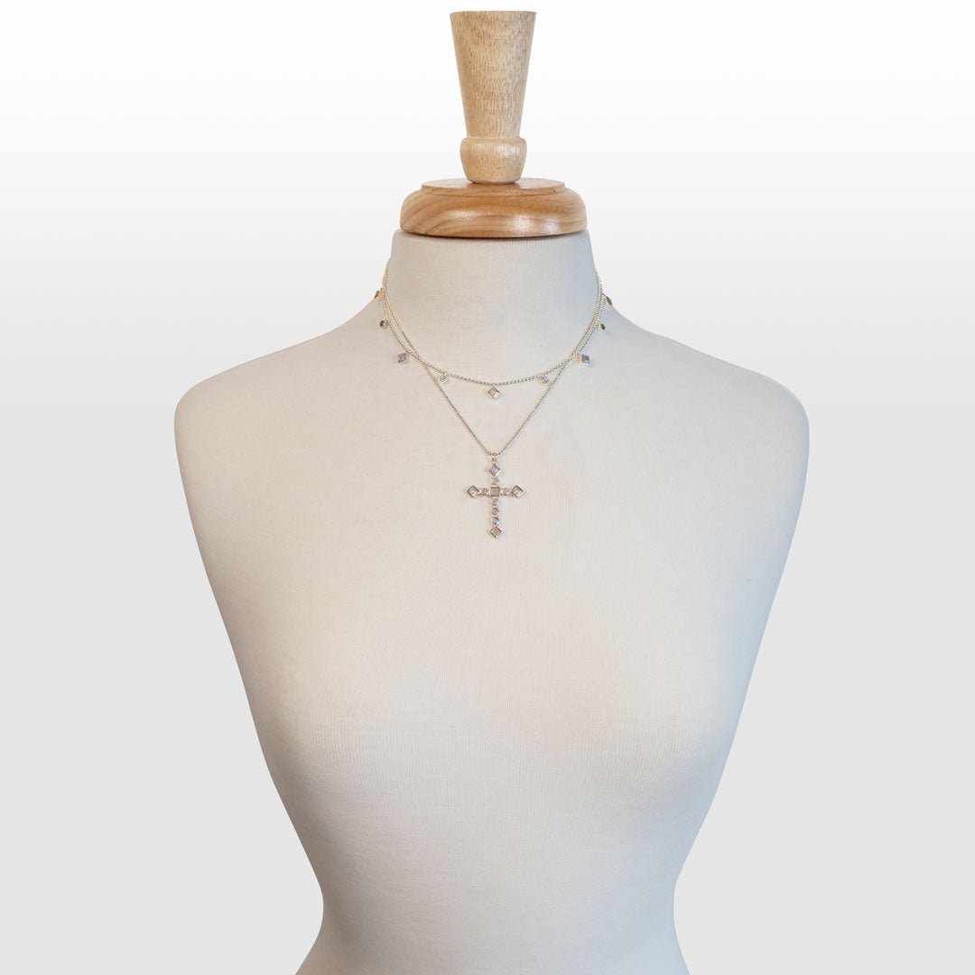 Urban Equestrian  Keepsake - Moonstone Cross Necklace in Silver