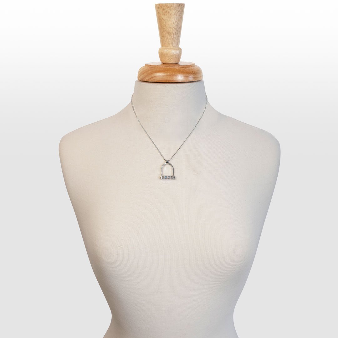 Urban Equestrian  Keepsake - Moonstone Equestrian Riding Stirrup Necklace in Silver