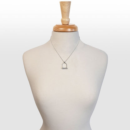 Urban Equestrian  Keepsake - Moonstone Equestrian Riding Stirrup Necklace in Silver