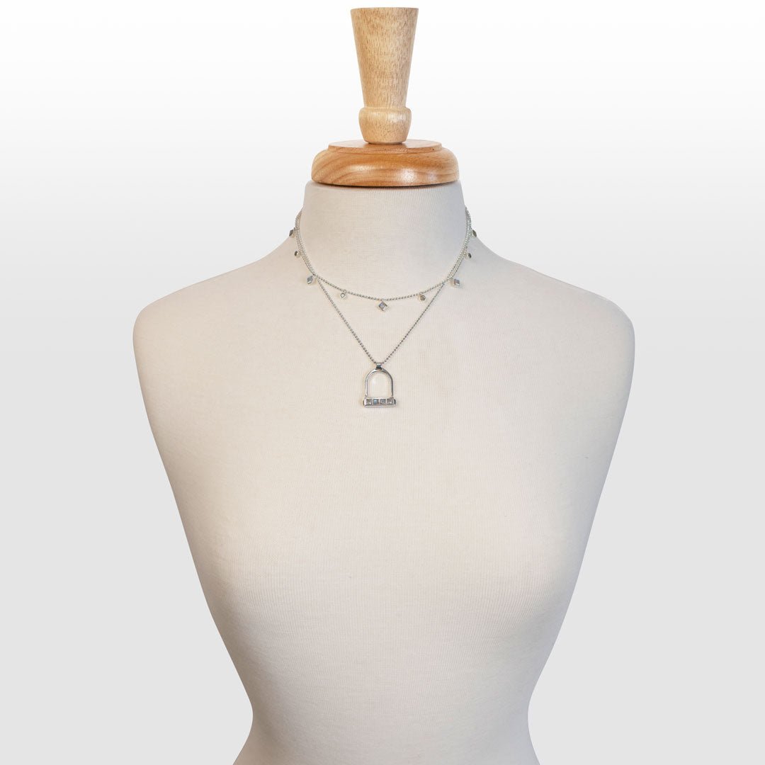 Urban Equestrian  Keepsake - Moonstone Equestrian Riding Stirrup Necklace in Silver