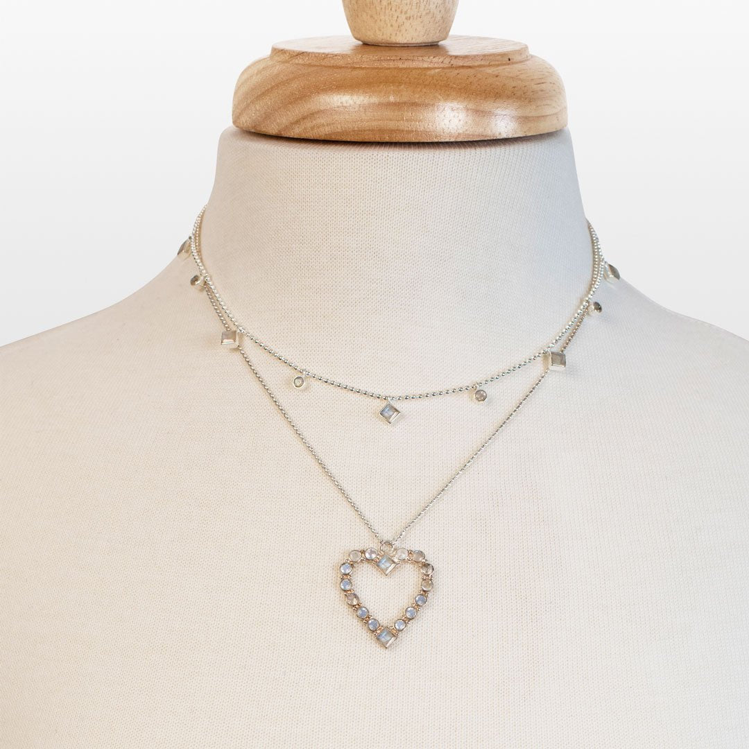 Urban Equestrian  Keepsake - Moonstone Heart Necklace in Silver