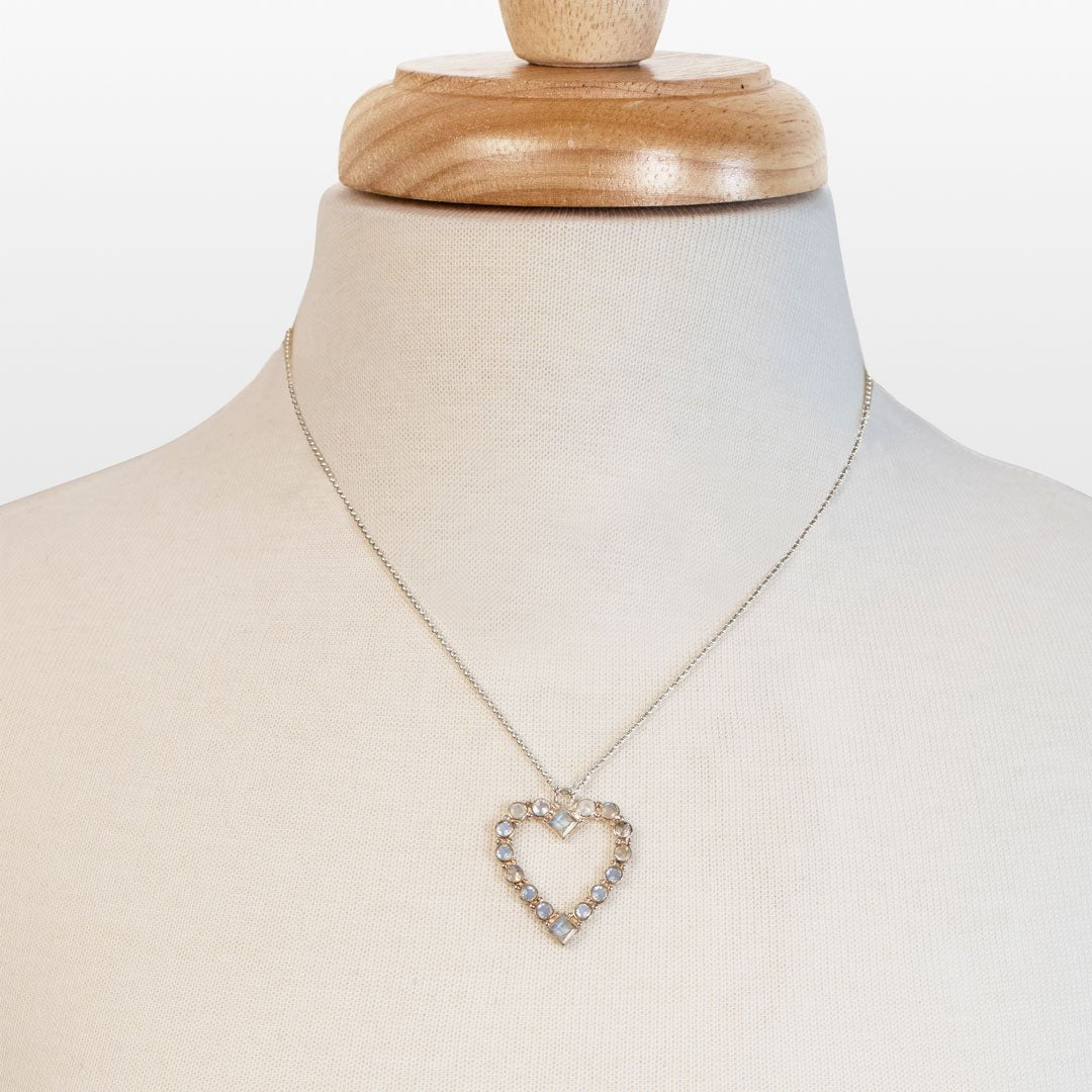 Urban Equestrian  Keepsake - Moonstone Heart Necklace in Silver