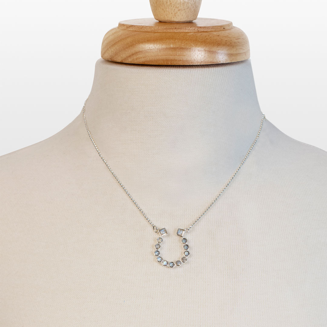 Urban Equestrian  Keepsake - Moonstone Equestrian Horseshoe Necklace in Silver