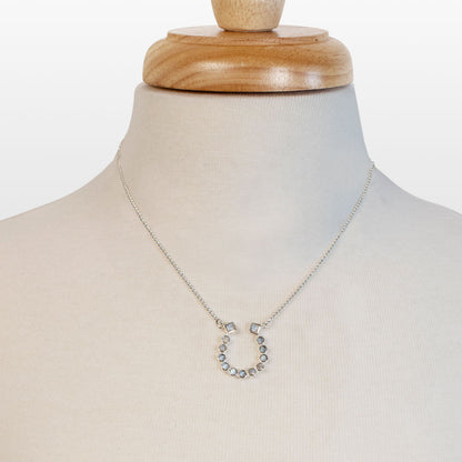 Urban Equestrian  Keepsake - Moonstone Equestrian Horseshoe Necklace in Silver
