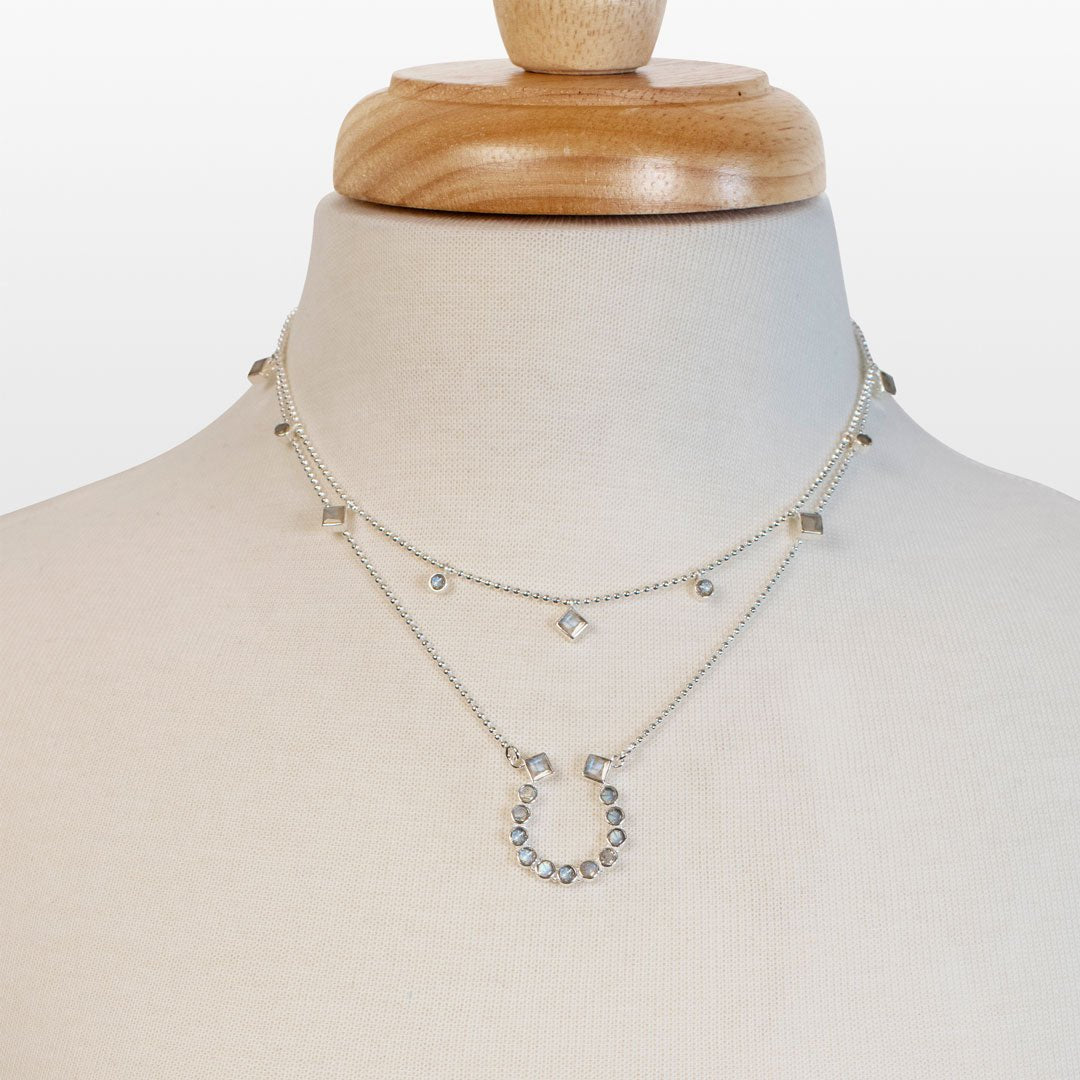 Urban Equestrian  Keepsake - Moonstone Equestrian Horseshoe Necklace in Silver