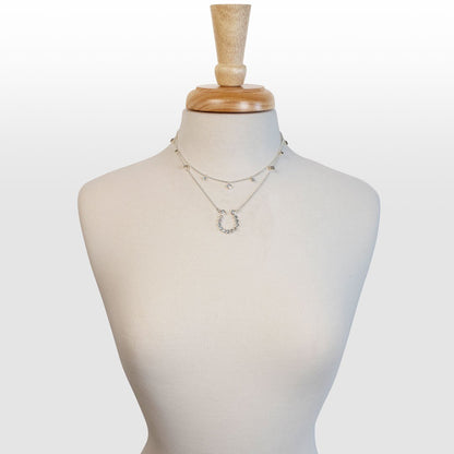 Urban Equestrian  Keepsake - Moonstone Equestrian Horseshoe Necklace in Silver