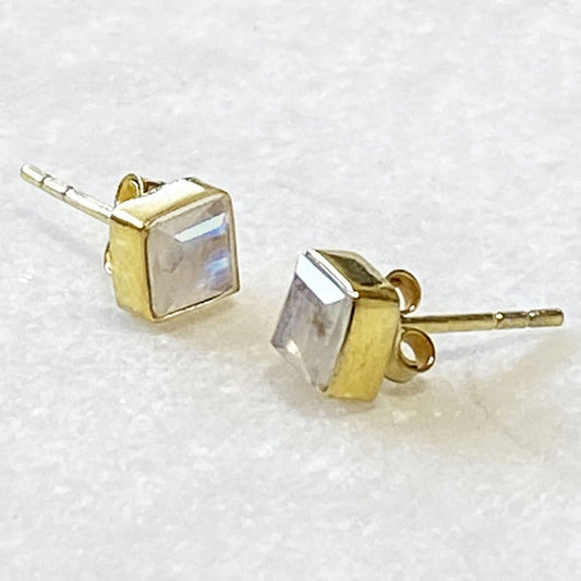 Urban Equestrian  Keepsake - Facet Cut Moonstone Stud Earring in 14K Gold Vermeil