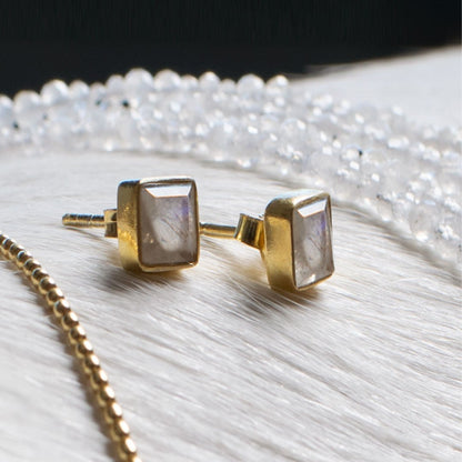 Urban Equestrian  Keepsake - Facet Cut Moonstone and Sterling Silver Stud Earring