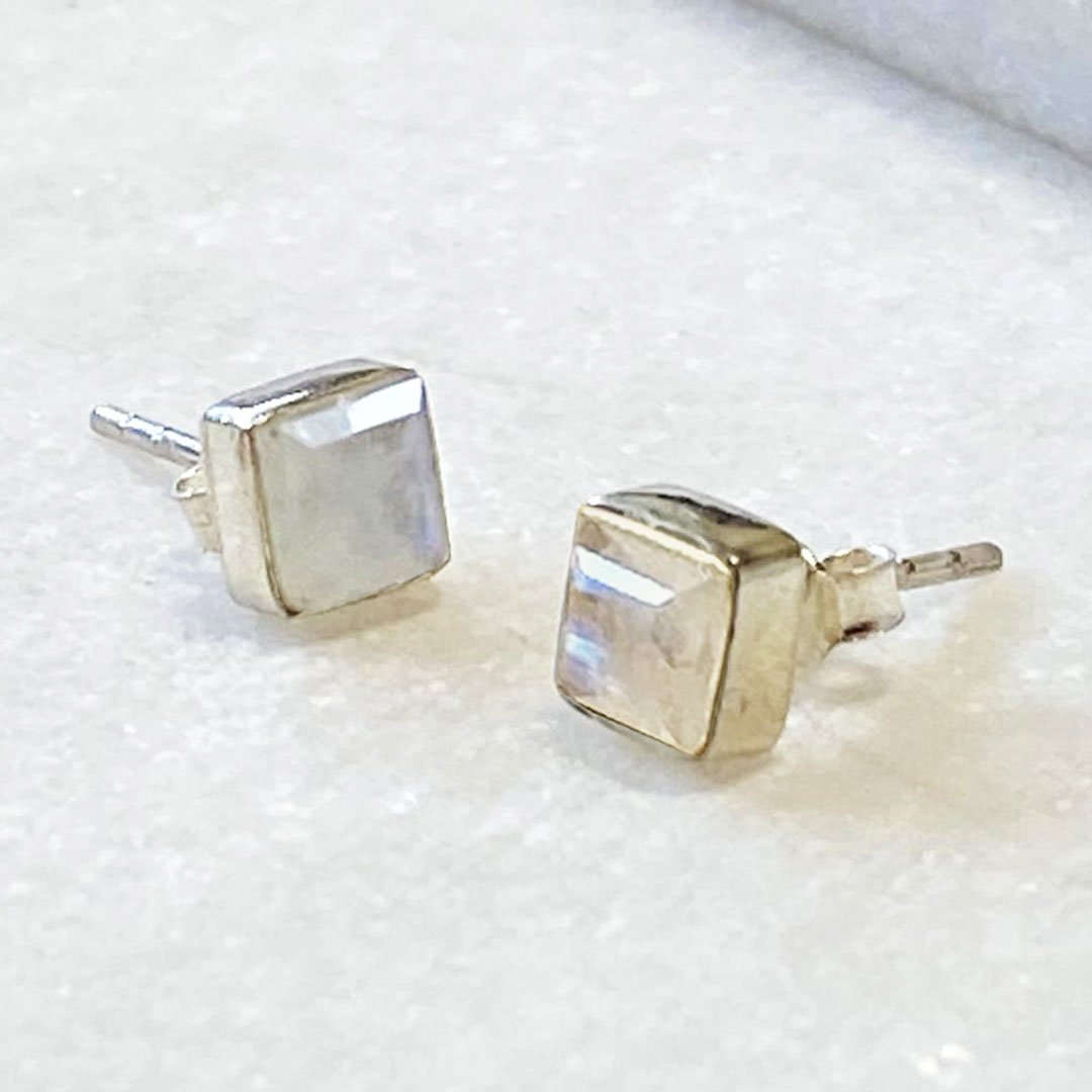 Urban Equestrian  Keepsake - Facet Cut Moonstone and Sterling Silver Stud Earring