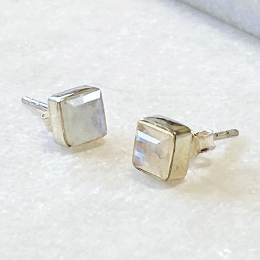 Urban Equestrian  Keepsake - Facet Cut Moonstone and Sterling Silver Stud Earring