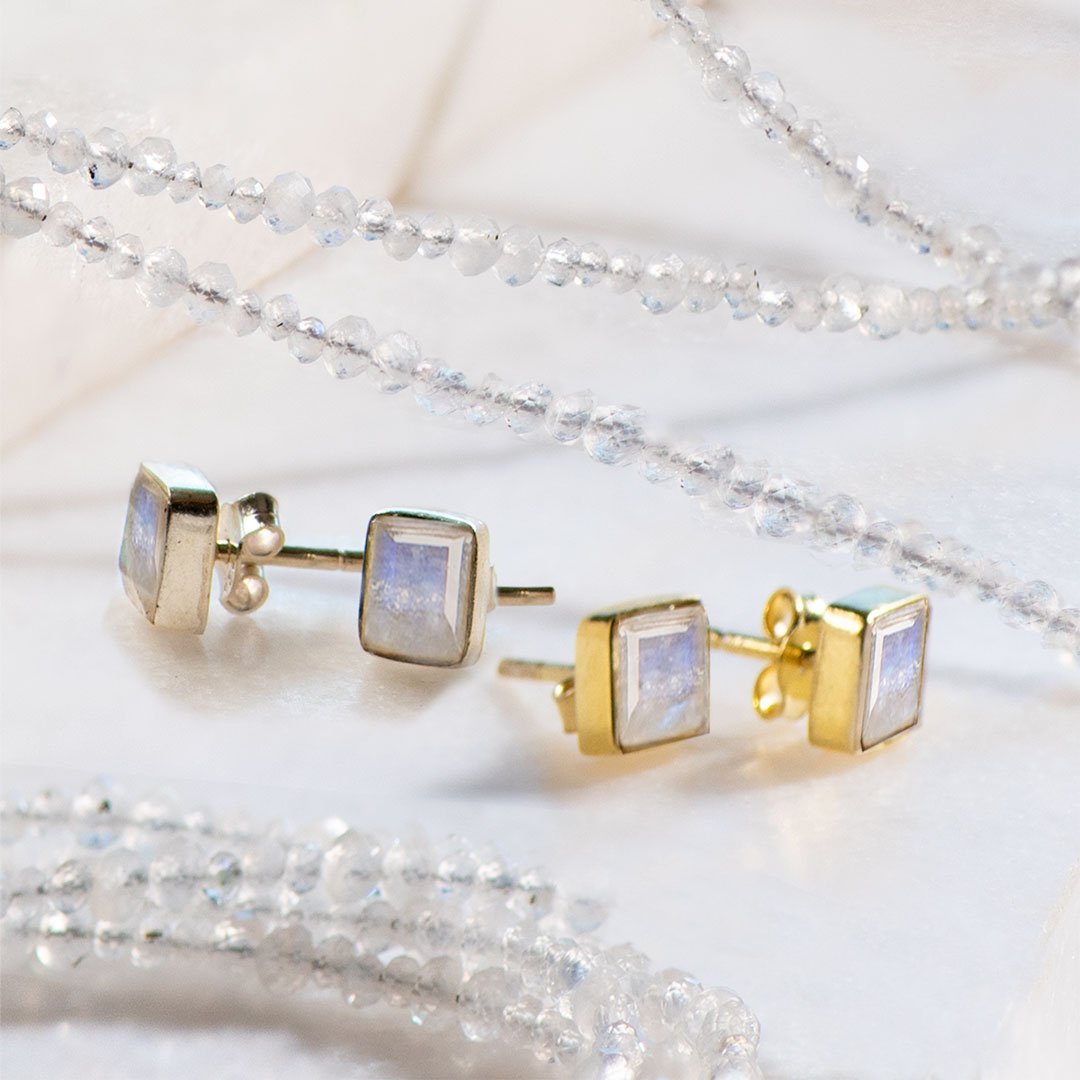 Urban Equestrian  Keepsake - Facet Cut Moonstone and Sterling Silver Stud Earring