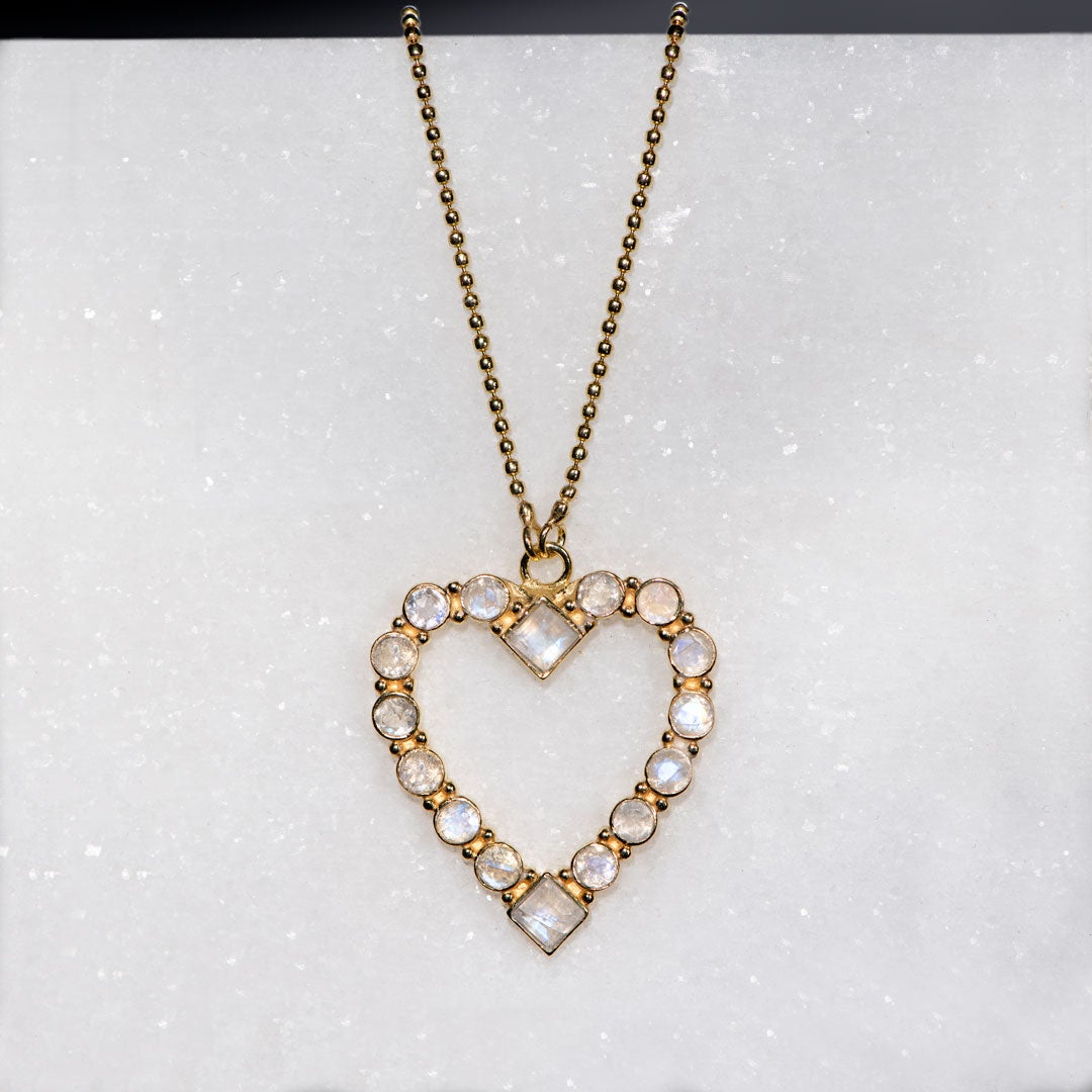 Urban Equestrian  Keepsake - Moonstone Heart Necklace in Gold