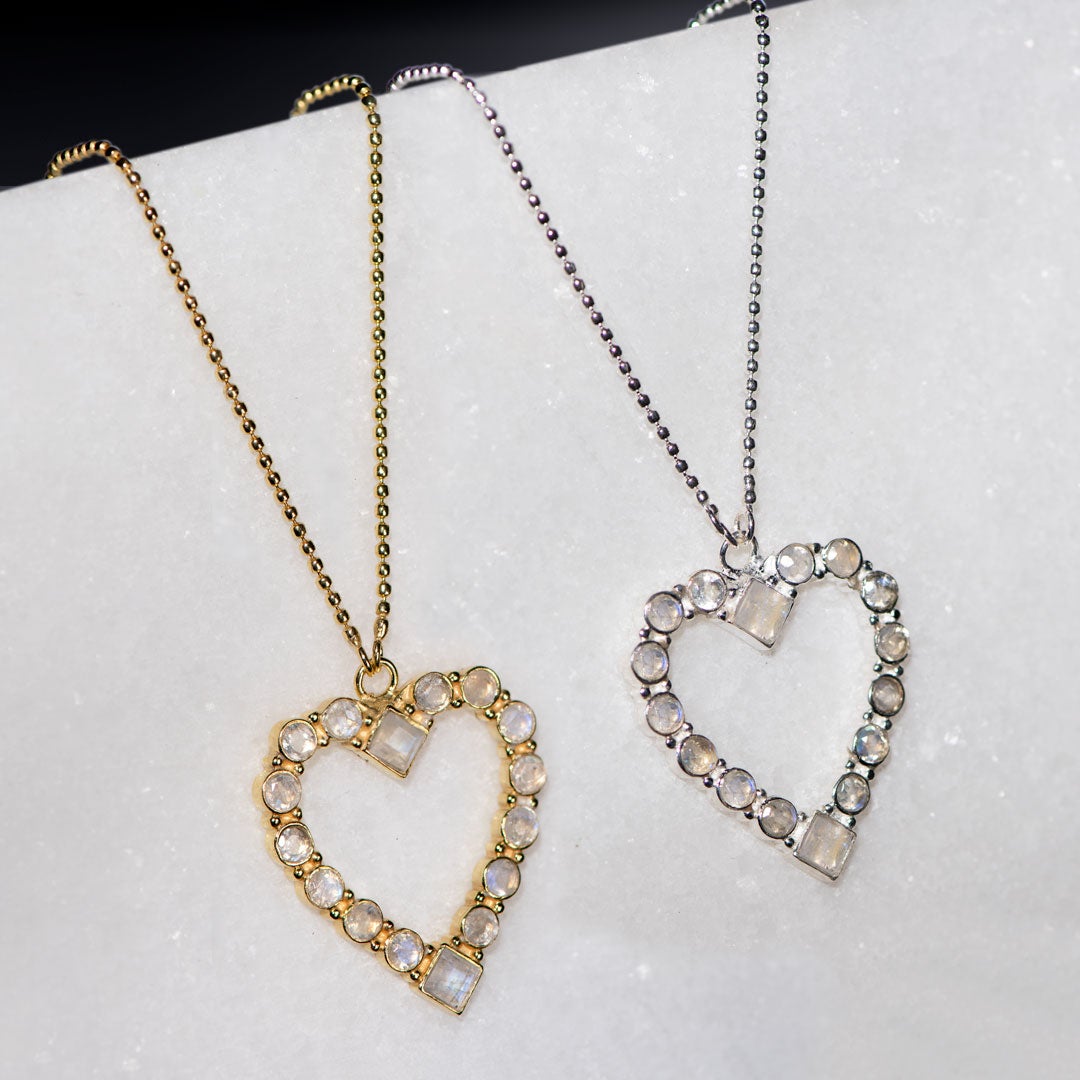 Urban Equestrian  Keepsake - Moonstone Heart Necklace in Gold