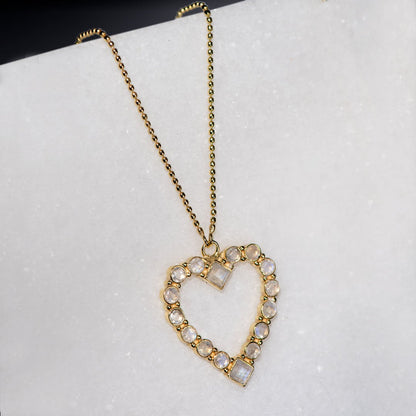 Urban Equestrian  Keepsake - Moonstone Heart Necklace in Gold