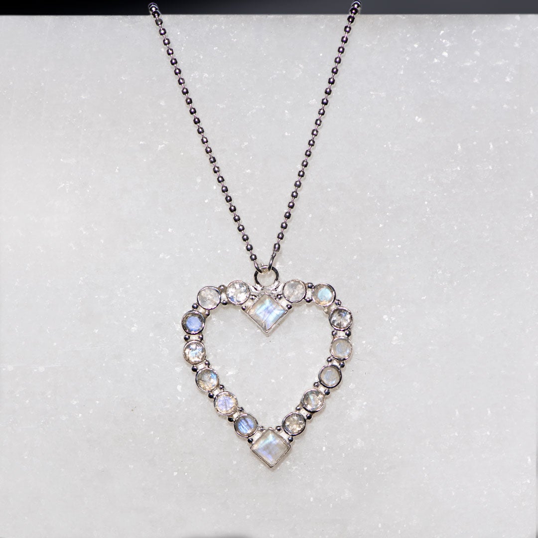 Urban Equestrian  Keepsake - Moonstone Heart Necklace in Silver