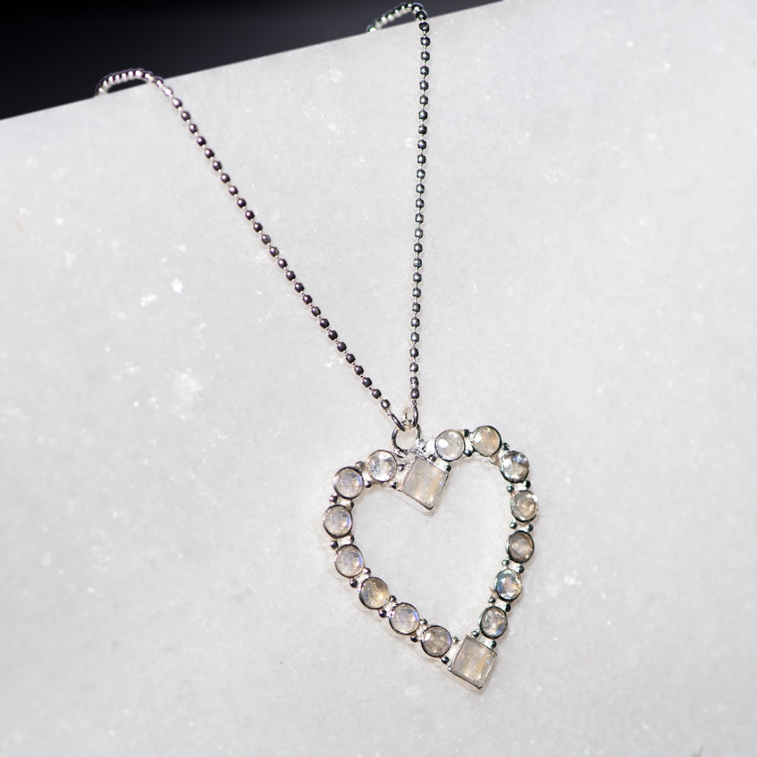 Urban Equestrian  Keepsake - Moonstone Heart Necklace in Silver