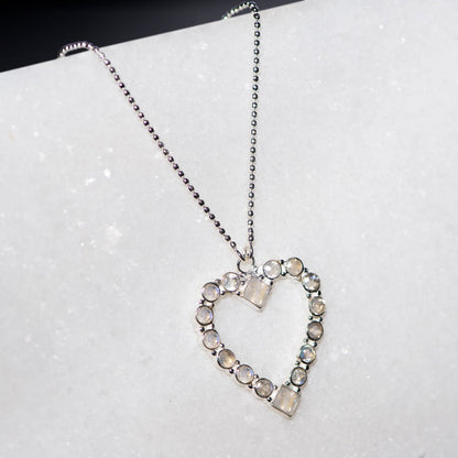 Urban Equestrian  Keepsake - Moonstone Heart Necklace in Silver