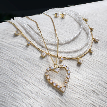 Urban Equestrian  Keepsake - Moonstone Heart Necklace in Silver