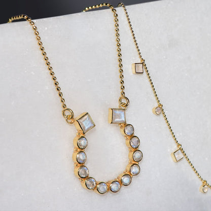 Urban Equestrian  Keepsake - Moonstone Equestrian Horseshoe Necklace in Gold