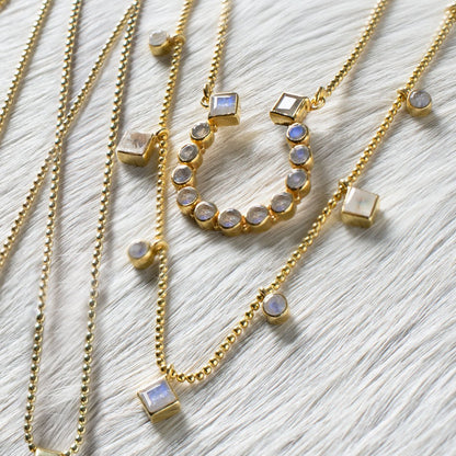 Urban Equestrian  Keepsake - Moonstone Equestrian Horseshoe Necklace in Gold