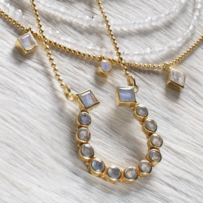 Urban Equestrian  Keepsake - Moonstone Equestrian Horseshoe Necklace in Silver