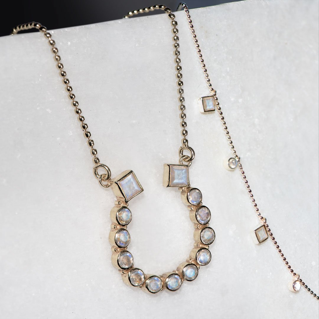 Urban Equestrian  Keepsake - Moonstone Equestrian Horseshoe Necklace in Silver