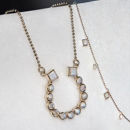 Urban Equestrian  Keepsake - Moonstone Equestrian Horseshoe Necklace in Silver