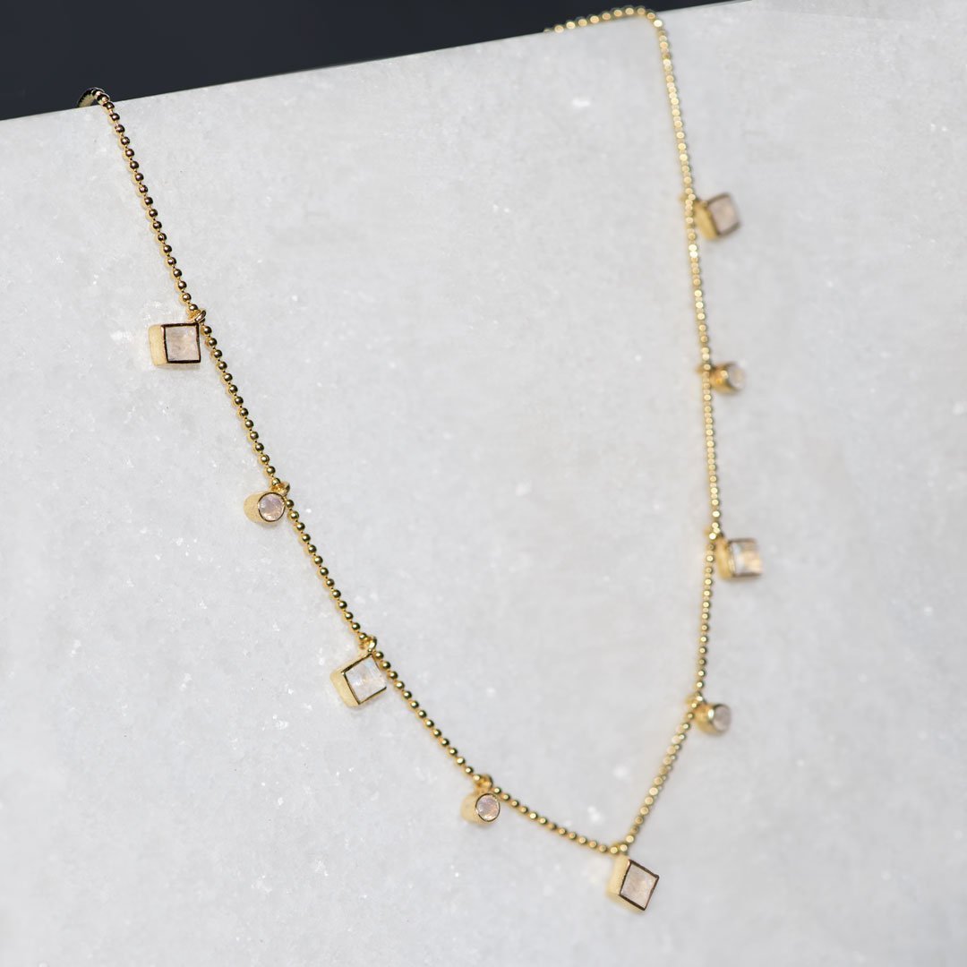 Urban Equestrian  Keepsake - Moonstone Equestrian Riding Stirrup Necklace in Gold